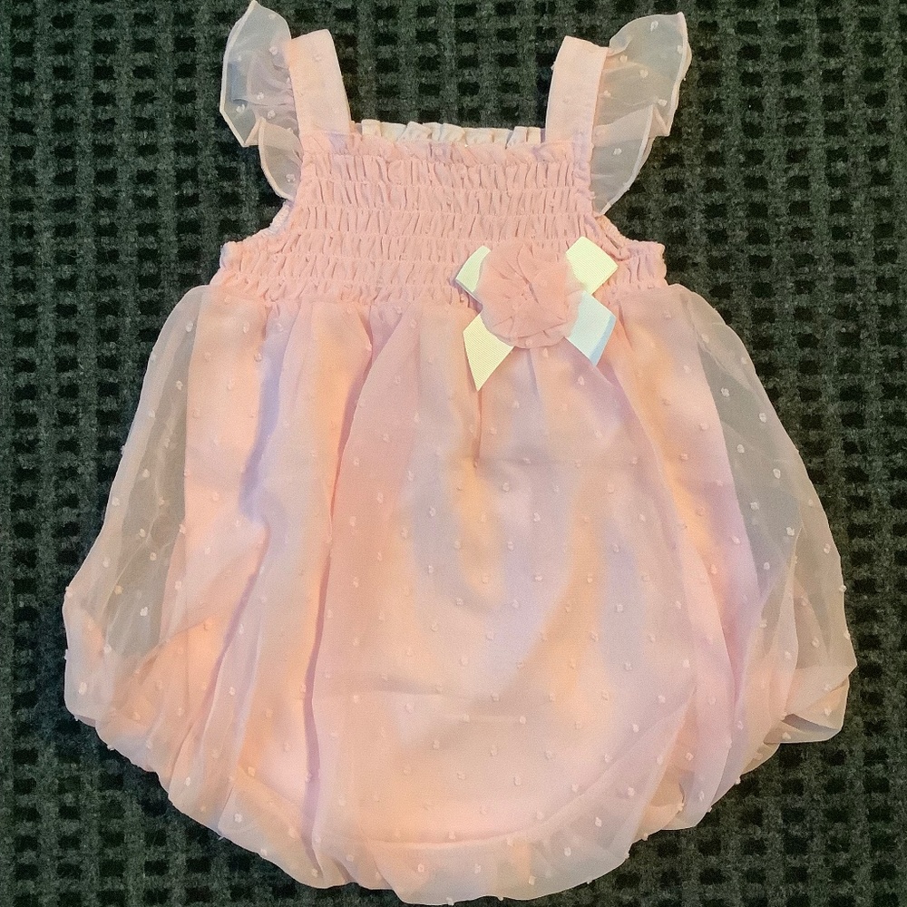 Baby toddler girls Easter spring summer pink bubble romper 18 months